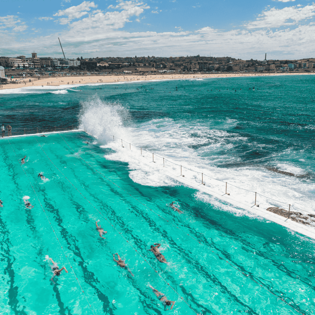 bondi beach in sydney at a sunny afternoon