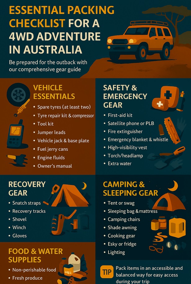 infographic essential packing checklist for a 4WD adventure in australia
