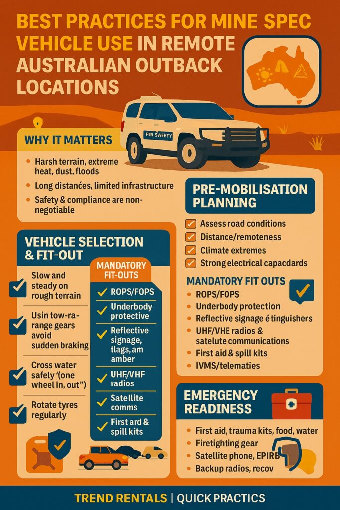 infographic for best practices for mine spec vehicle use in remote australian outback locations