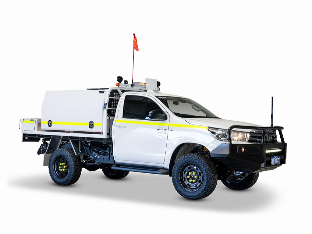 mine spec ute with signal flag