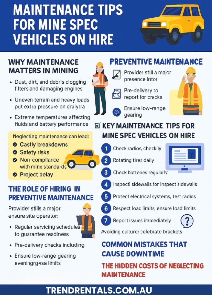 trend rentals infographic maintenance tips for mine spec vehicles on hire