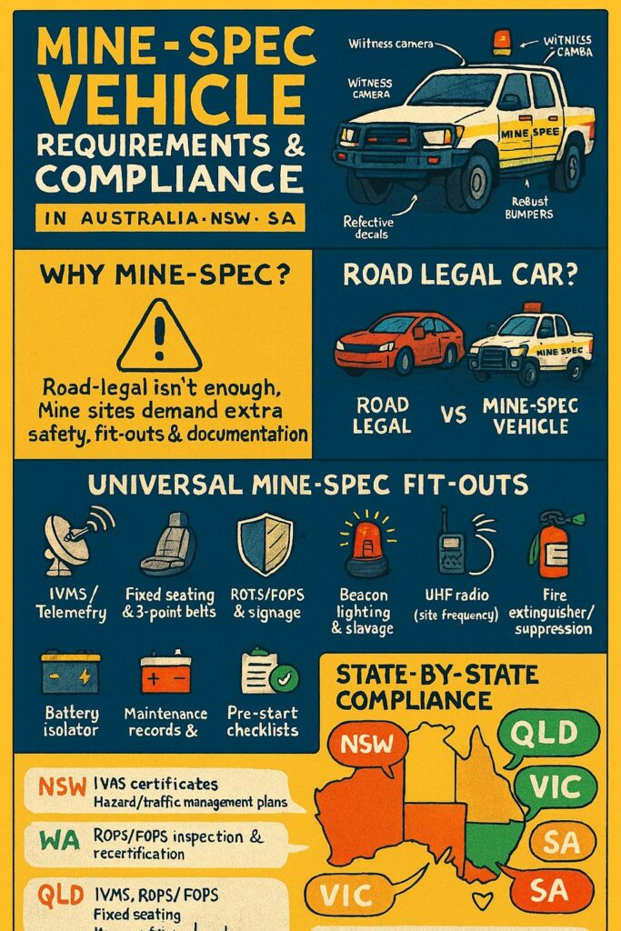 detailrich infographic about Comprehensive Guide to Mine-Spec Vehicle Requirements & Compliance in Australia (NSW, WA, QLD, VIC, SA)