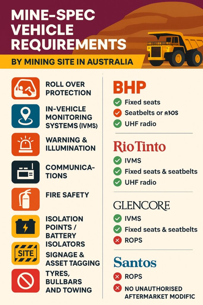 mine spec vehicle requirements by mining site in australia