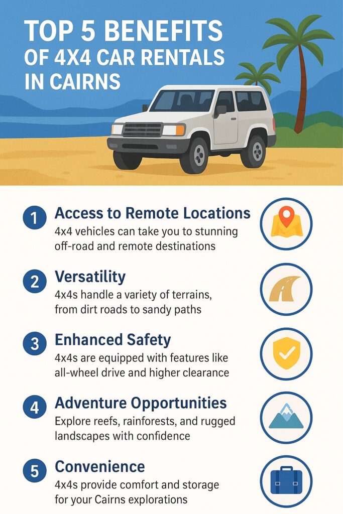 infographic top 5 benefits of 4x4 car rentals in cairns